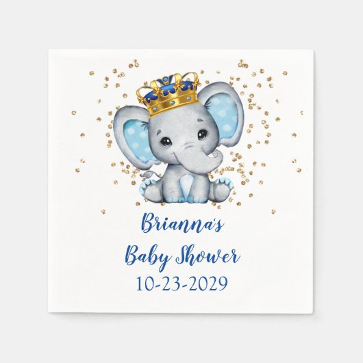 Prince Royal Blue Gold Elephant Boy Baby shower Servet (Voorkant)
