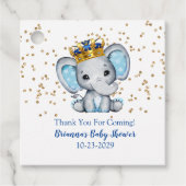 Prince Royal Blue Gold Olifant Boy Baby shower Fa Bedankjes Labels (Voorkant)