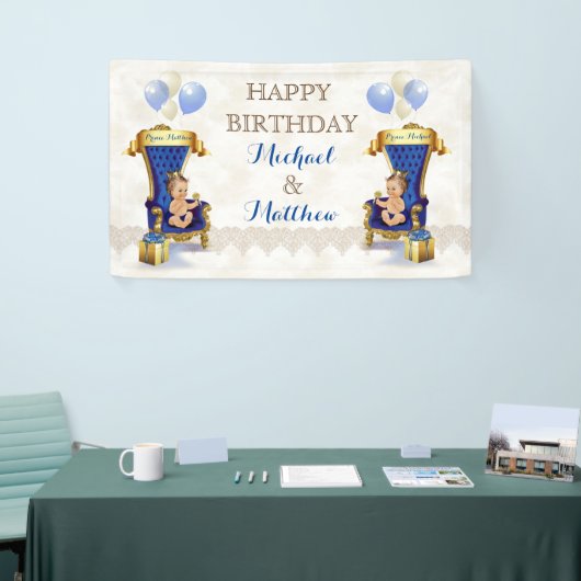 Prince Royal Blue Gold Throne Twins Boy Gepersonal Spandoek (Beurs)