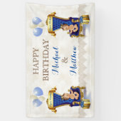 Prince Royal Blue Gold Throne Twins Boy Gepersonal Spandoek (Verticaal)