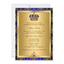Prince Royal Blue Regal Crown Baptism Invite