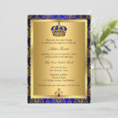 Prince Royal Blue Regal Crown Baptism Invite Kaart (Staand voorkant)