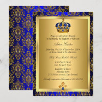 Prince Royal Blue Regal Crown Baptism Invite