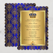 Prince Royal Blue Regal Crown Baptism Invite Kaart (Voorkant / Achterkant)