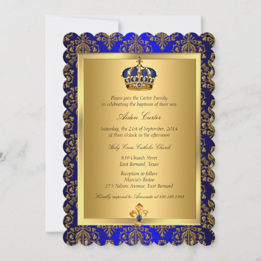 Prince Royal Blue Regal Crown Baptism Invite Kaart (Voorkant)