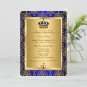 Prince Royal Blue Regal Crown Baptism Invite Kaart (Staand voorkant)