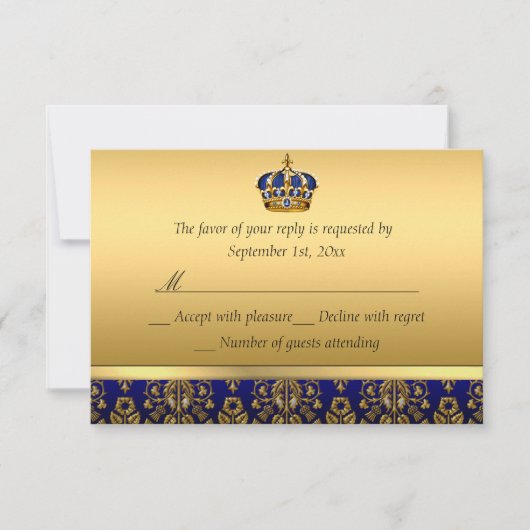 Prince Royal Blue Regal Crown Doop RSVP Kaartje (Voorkant)