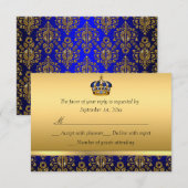 Prince Royal Blue Regal Crown Doop RSVP Kaartje (Voorkant / Achterkant)