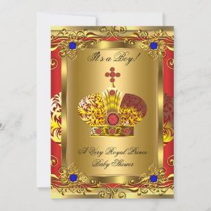 Prince Royal Blue Regal Red Boy Baby shower Gold A Kaart