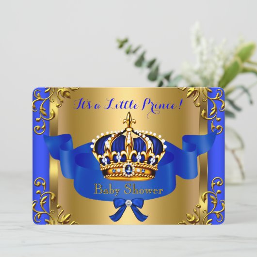 Prince Royal Couples Baby shower Boy Blue Gold Kaart (Staand voorkant)