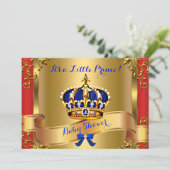 Prince Royal Couples Baby shower Boy Red Blue Gold Kaart (Staand voorkant)