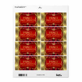 Prince Royal Red Baby shower Gold Boy Etiket (Full Sheet)