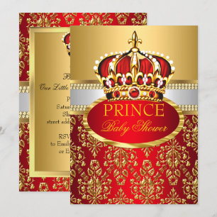 Prince Royal Red Crown Baby shower Uitnodiging