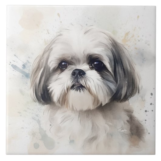 Prince Shih Tzu dog, Waterverf pet Tegeltje (Voorkant)