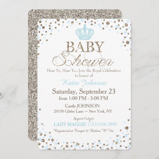Prince Silver Glitter Sprinkle Baby shower Kaart (Voorkant / Achterkant)