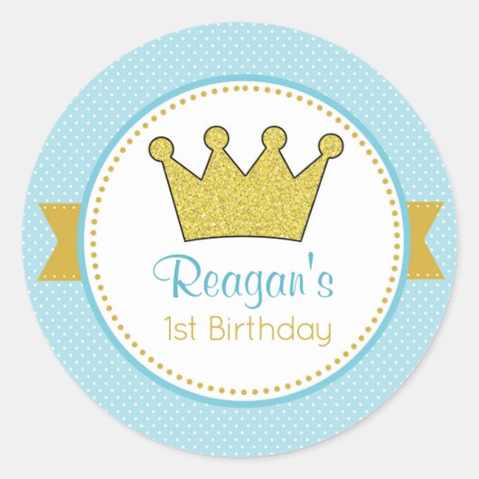 Prince Stickers - Glitter Gold Crown in Blue (Voorkant)