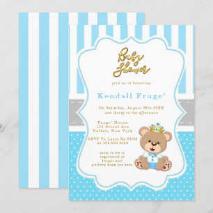 Prince Teddy Bear Baby Boy Shower nodigt uit