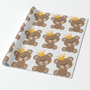 Prince Teddy Bear Boy Baby shower Cadeaupapier