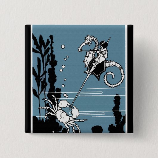 Prince & The Seahorse Vierkante Button 5,1 Cm (Voorkant)