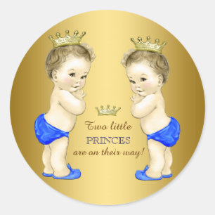 Prince Twin Boy Baby shower Ronde Sticker