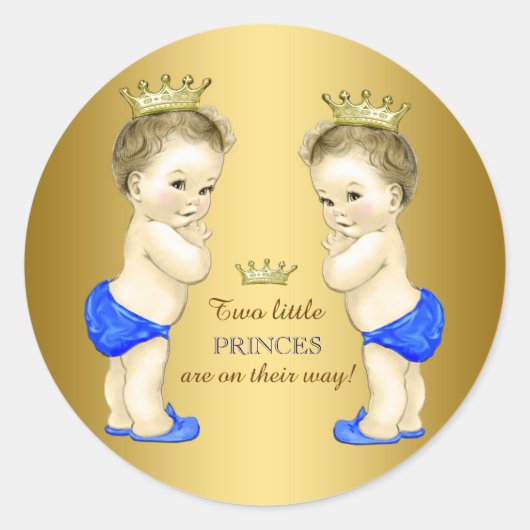 Prince Twin Boy Baby shower Ronde Sticker (Voorkant)