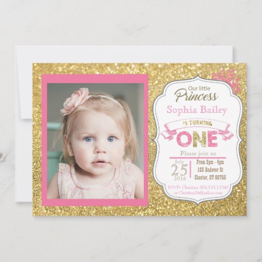 Princes 1st Birthday Girl Invitation Kaart (Voorkant)