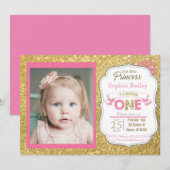 Princes 1st Birthday Girl Invitation Kaart (Voorkant / Achterkant)