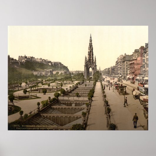 Princes Street, het Castle en Scott Monument Poster (Voorkant)