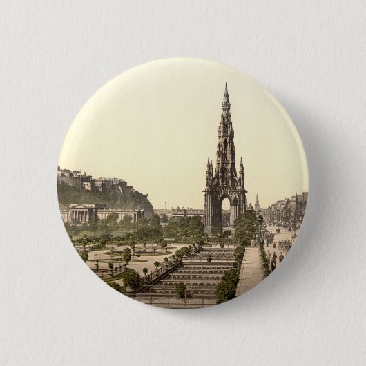 Princes Street, het Castle en Scott Monument Ronde Button 5,7 Cm (Voorkant)