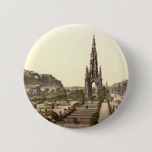 Princes Street, het Castle en Scott Monument Ronde Button 5,7 Cm