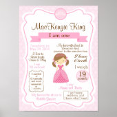 Princess 1 jaar teken voor je verjaardagsmeisje poster (Voorkant)