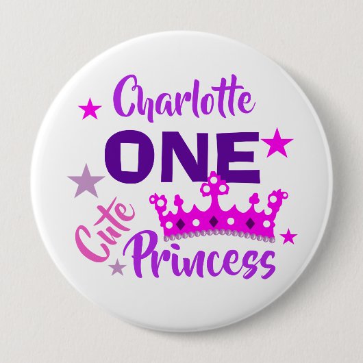 Princess 1st Birthday Girls Cute Personalized Ronde Button 4,0 Cm (Voorkant)