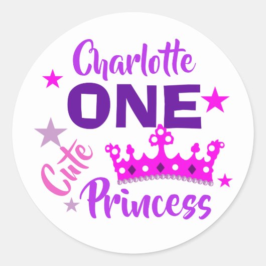 Princess 1st Birthday Girls Cute Personalized Ronde Sticker (Voorkant)