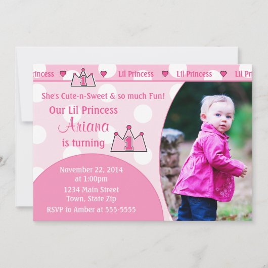 Princess 1st Birthday Invitation 5x7 Photo Card Kaart (Voorkant)