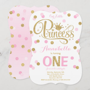 Princess 1st Birthday Invitation roze Gold Invite Kaart
