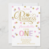 Princess 1st Birthday Invitation roze Paars Gold Kaart (Voorkant)