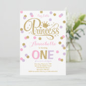Princess 1st Birthday Invitation roze Paars Gold Kaart (Staand voorkant)