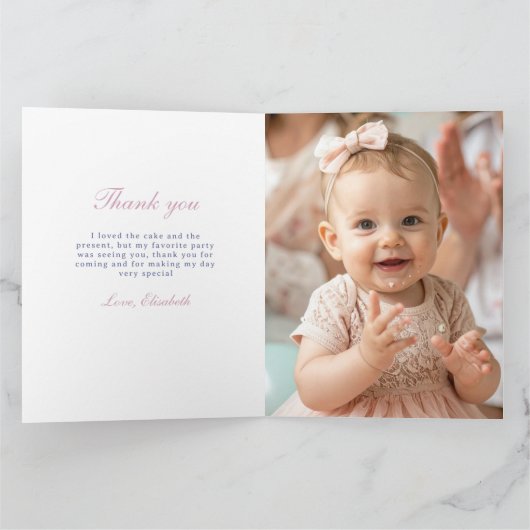 Princess 1st BIrthday Invite, Girl Princess Castle Bedankkaart (Binnen)