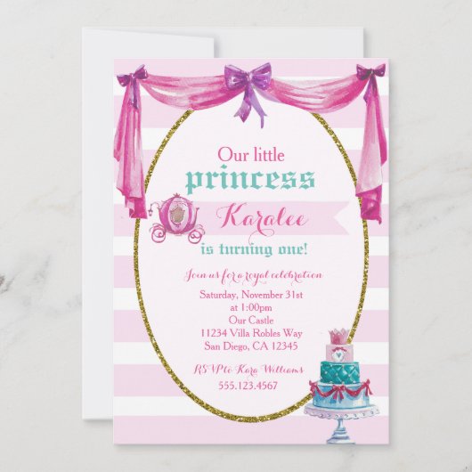 Princess 1st Birthday Party Invitation Kaart (Voorkant)