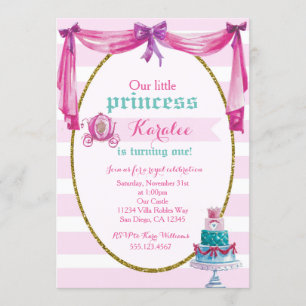 Princess 1st Birthday Party Invitation Kaart