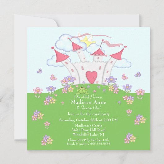 Princess 1st Birthday Party Invitation Kaart (Voorkant)