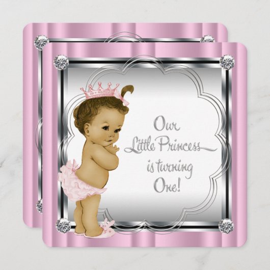 Princess 1st Birthday Party Kaart (Voorkant / Achterkant)