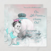 Princess 1st Birthday Party Kaart (Voorkant / Achterkant)