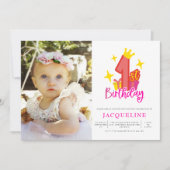 Princess 1st Birthday Party Kaart (Voorkant)