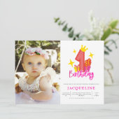 Princess 1st Birthday Party Kaart (Staand voorkant)