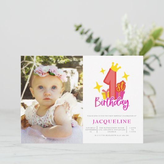 Princess 1st Birthday Party Kaart (Staand voorkant)