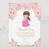 Princess 1st First Birthday Pink Blush Floral Bedankkaart (Voorkant / Achterkant)