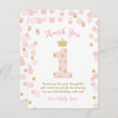Princess 1st verjaardag roze Gold - Hartelijk dank Kaart (Voorkant / Achterkant)