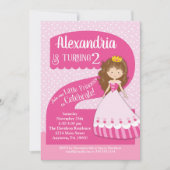 Princess 2e verjaardag Uitnodiging Brunette Girl (Voorkant)