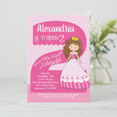 Princess 2e verjaardag Uitnodiging Brunette Girl (Staand voorkant)